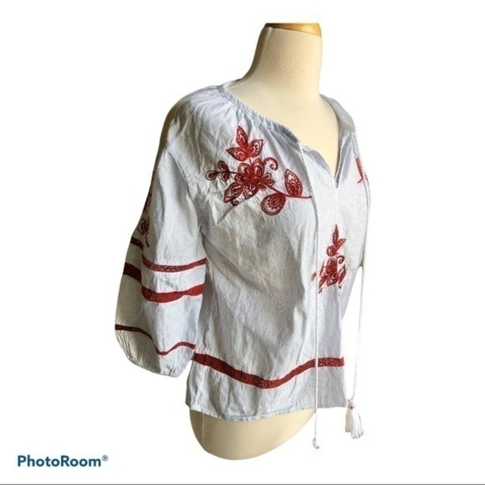 Velvet striped embroidered and beaded boho top - Picture 3 of 8